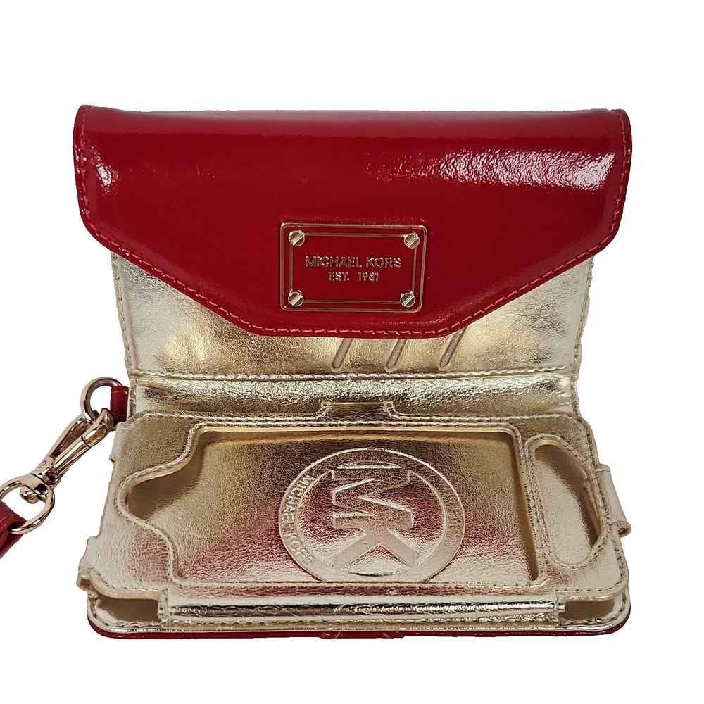Michael Kors Red Patent Leather Wristlet Wallet Case For iPhone 4 4S Clutch